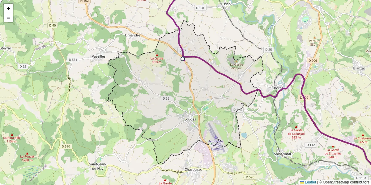 Carte du réseau de transport en commun à Loudes - lignes de bus et arrêts