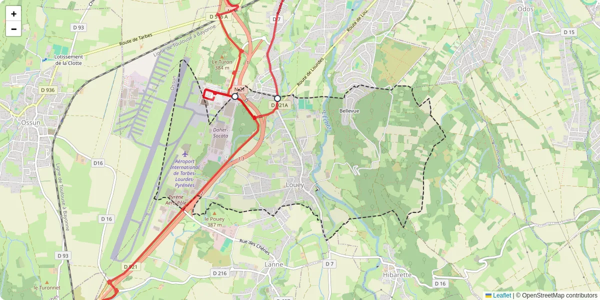 Carte du réseau de transport en commun à Louey - lignes de bus et arrêts