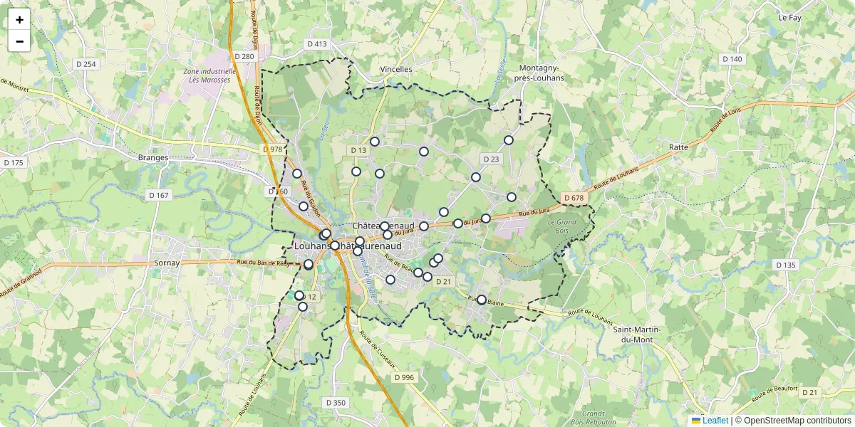 Carte du réseau de transport en commun à Louhans-Châteaurenaud - lignes de bus et arrêts