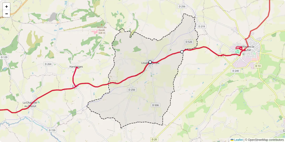 Carte du réseau de transport en commun à Loupfougères - lignes de bus et arrêts