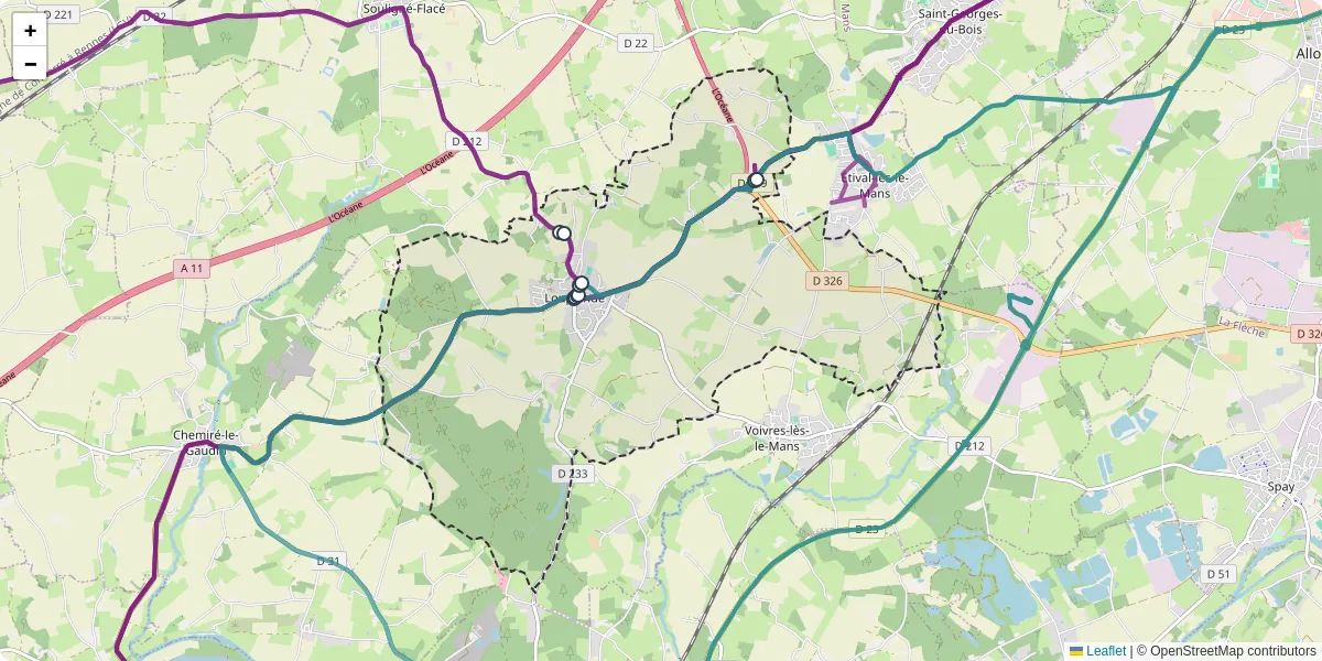 Carte du réseau de transport en commun à Louplande - lignes de bus et arrêts