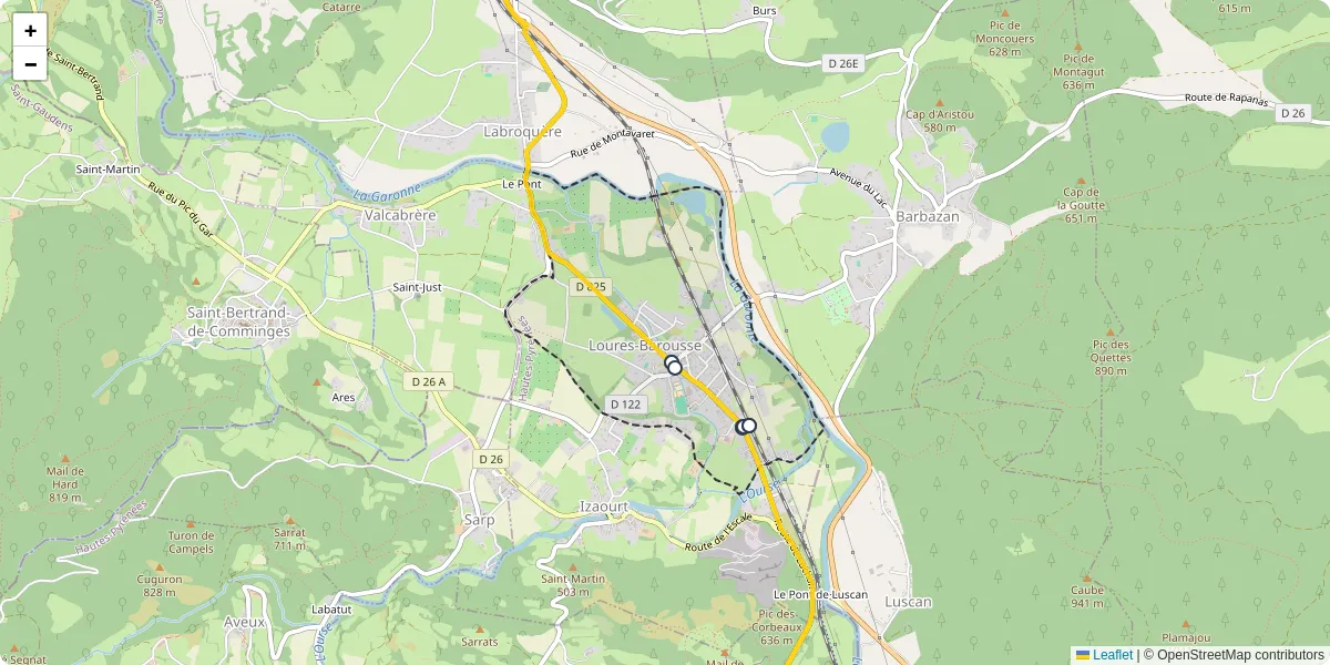 Carte du réseau de transport en commun à Loures-Barousse - lignes de bus et arrêts