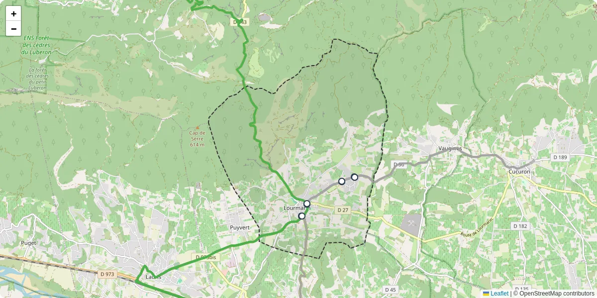 Carte du réseau de transport en commun à Lourmarin - lignes de bus et arrêts