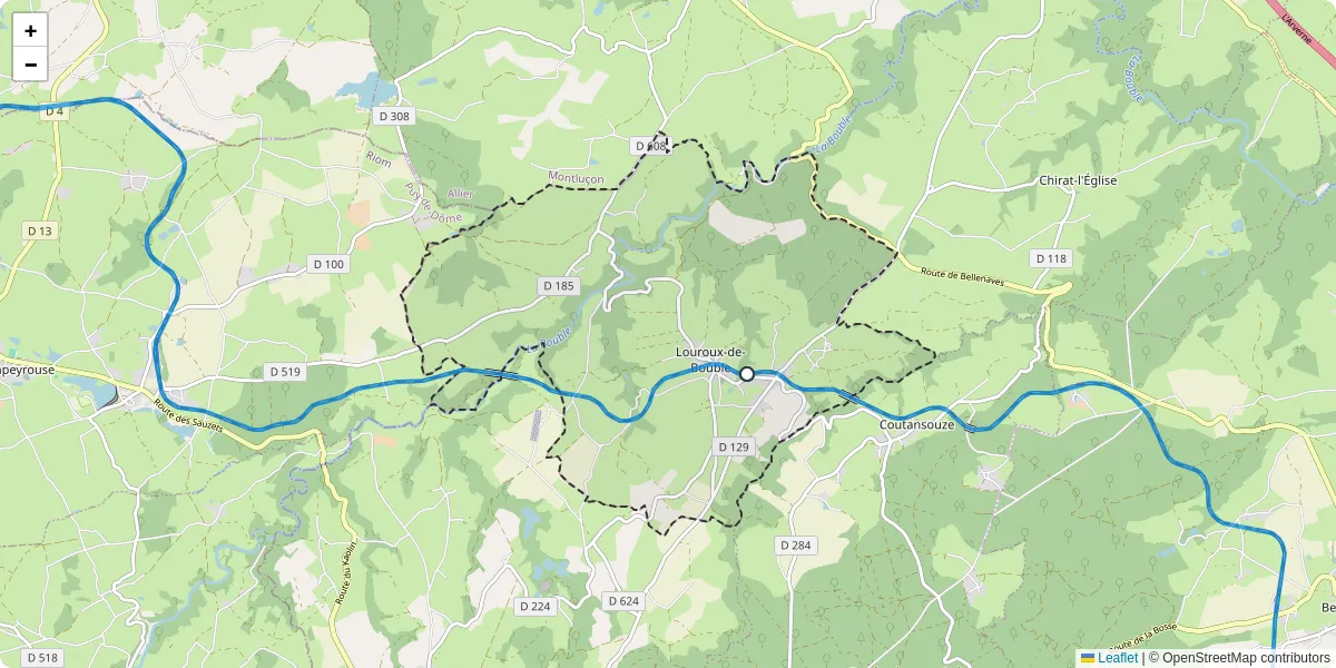 Carte du réseau de transport en commun à Louroux-de-Bouble - lignes de bus et arrêts