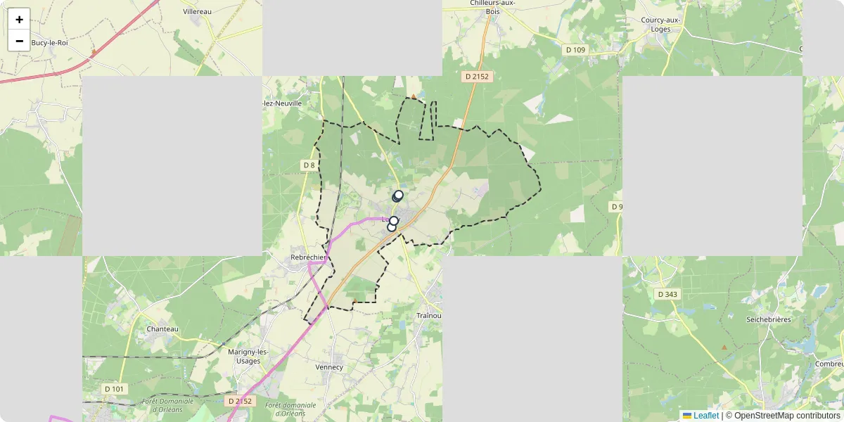 Carte du réseau de transport en commun à Loury - lignes de bus et arrêts