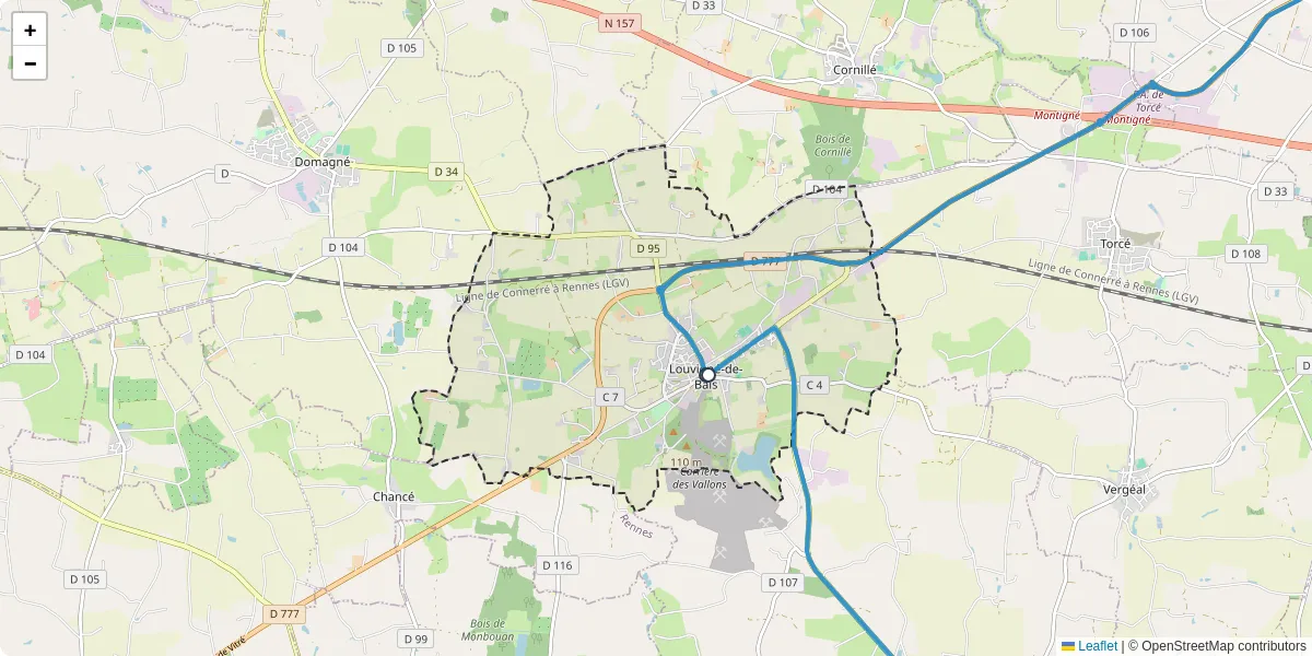 Carte du réseau de transport en commun à Louvigné-de-Bais - lignes de bus et arrêts
