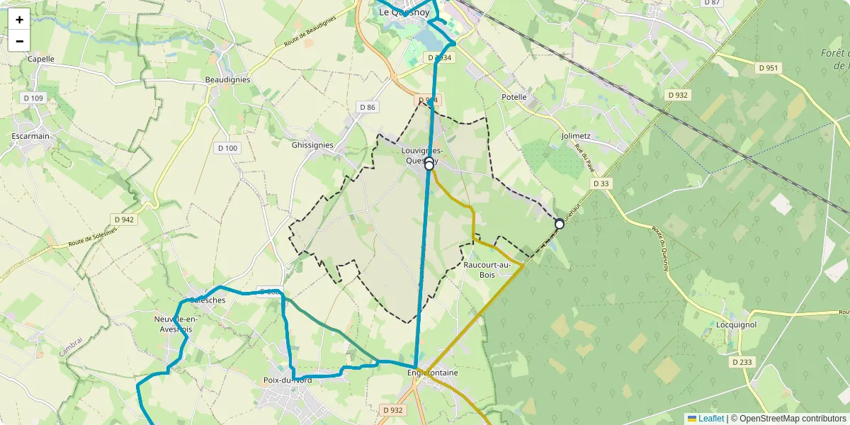Carte du réseau de transport en commun à Louvignies-Quesnoy - lignes de bus et arrêts