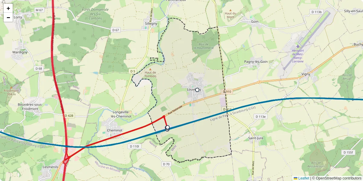 Carte du réseau de transport en commun à Louvigny - lignes de bus et arrêts