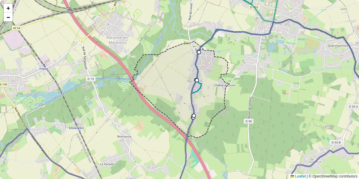 Carte du réseau de transport en commun à Louvil - lignes de bus et arrêts