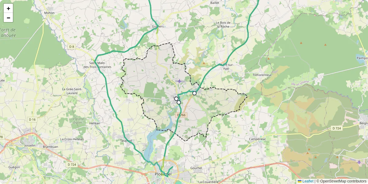 Carte du réseau de transport en commun à Loyat - lignes de bus et arrêts
