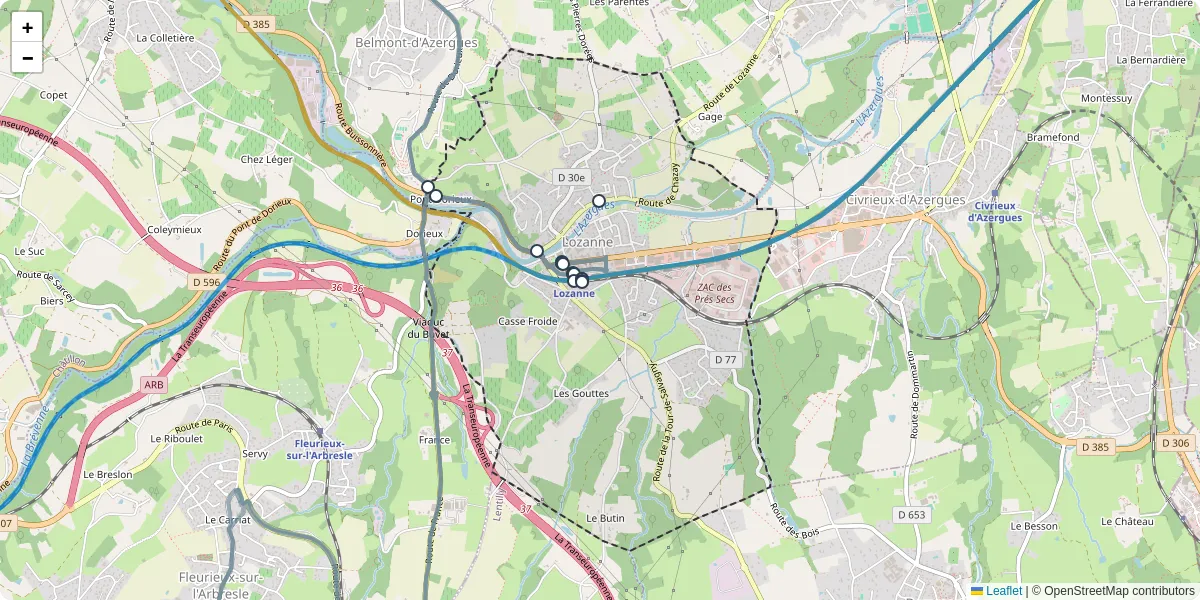 Carte du réseau de transport en commun à Lozanne - lignes de bus et arrêts
