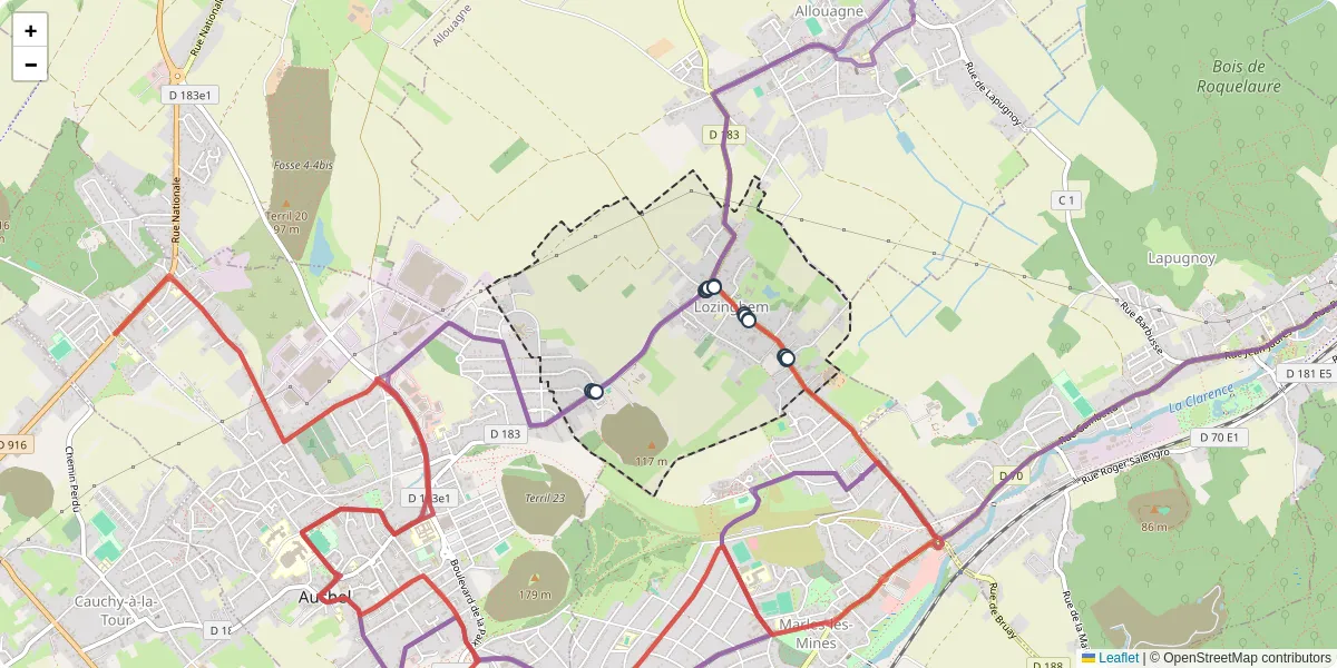 Carte du réseau de transport en commun à Lozinghem - lignes de bus et arrêts