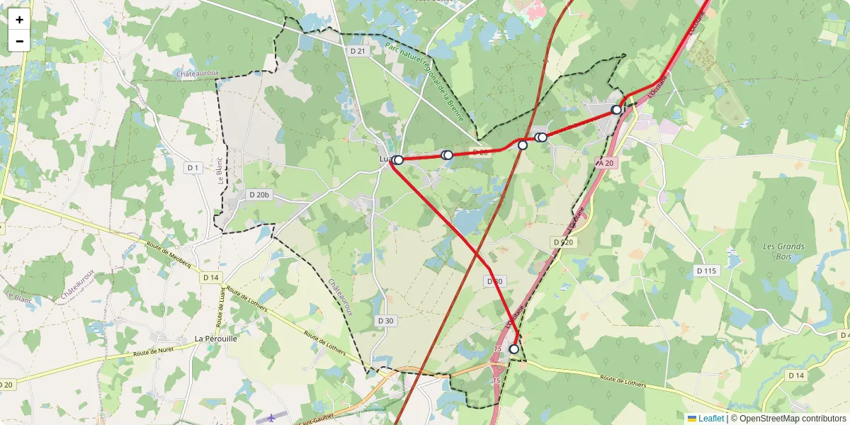 Carte du réseau de transport en commun à Luant - lignes de bus et arrêts