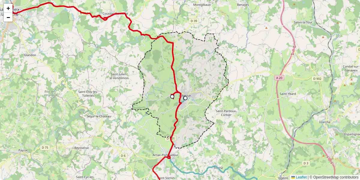 Carte du réseau de transport en commun à Lubersac - lignes de bus et arrêts