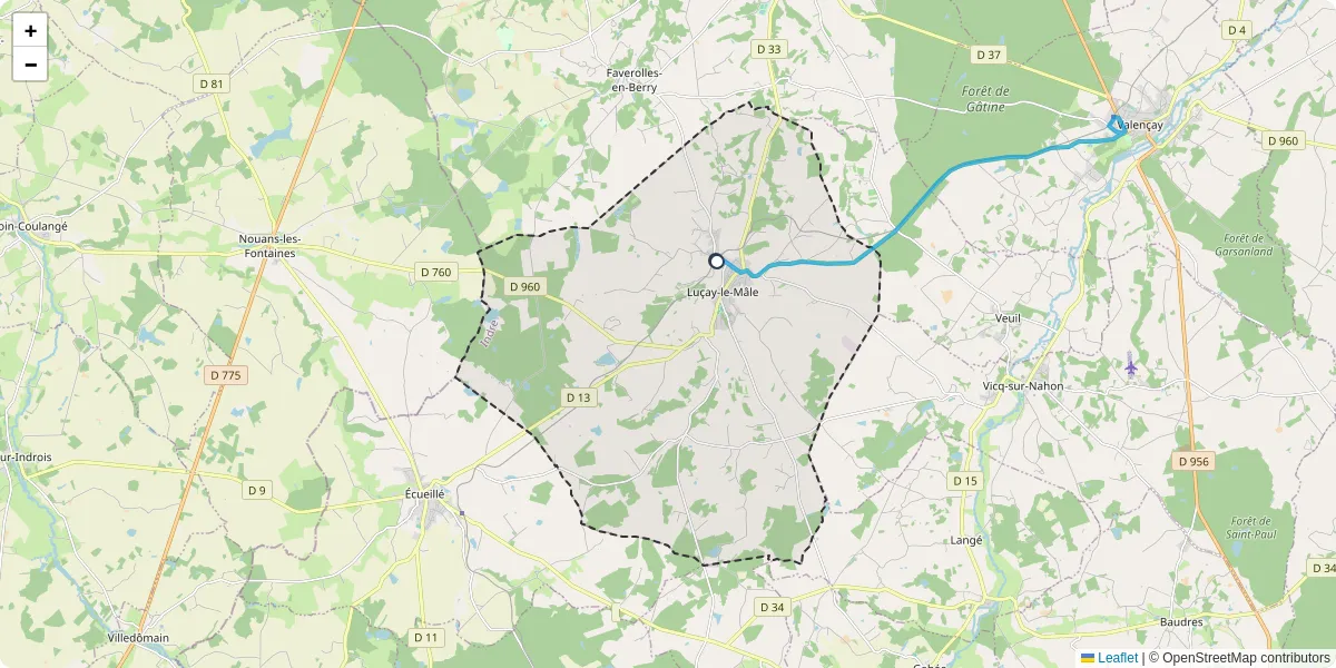 Carte du réseau de transport en commun à Luçay-le-Mâle - lignes de bus et arrêts