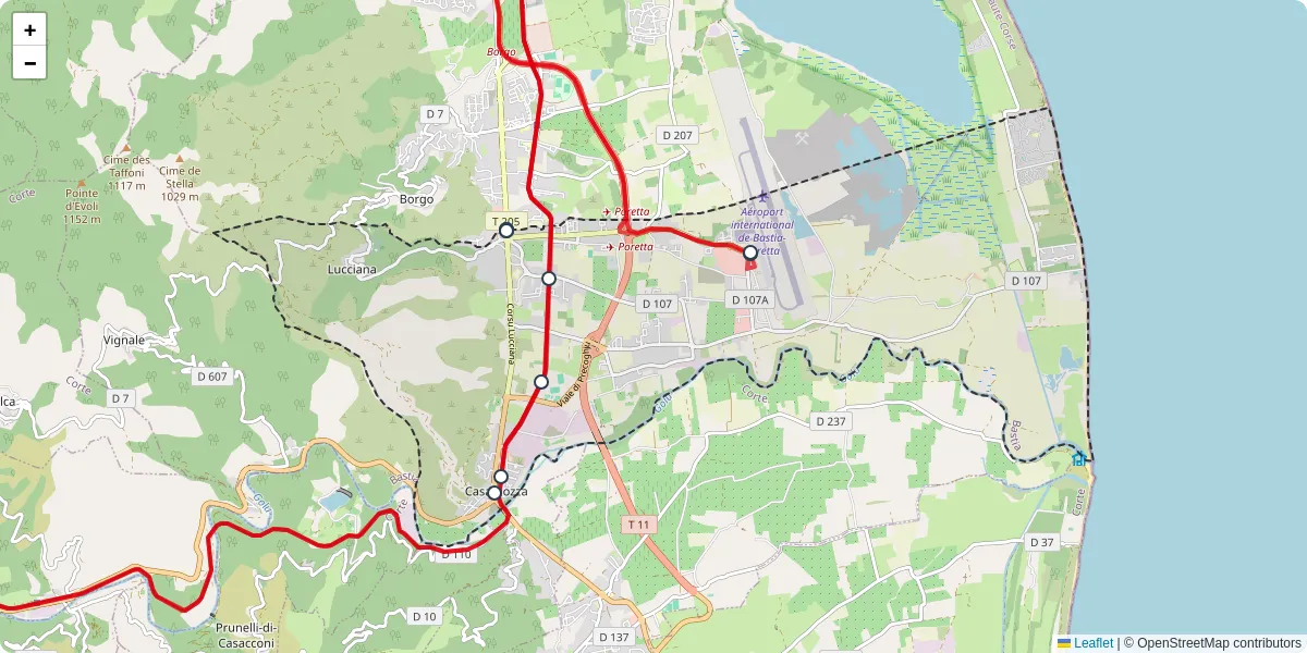 Carte du réseau de transport en commun à Lucciana - lignes de bus et arrêts