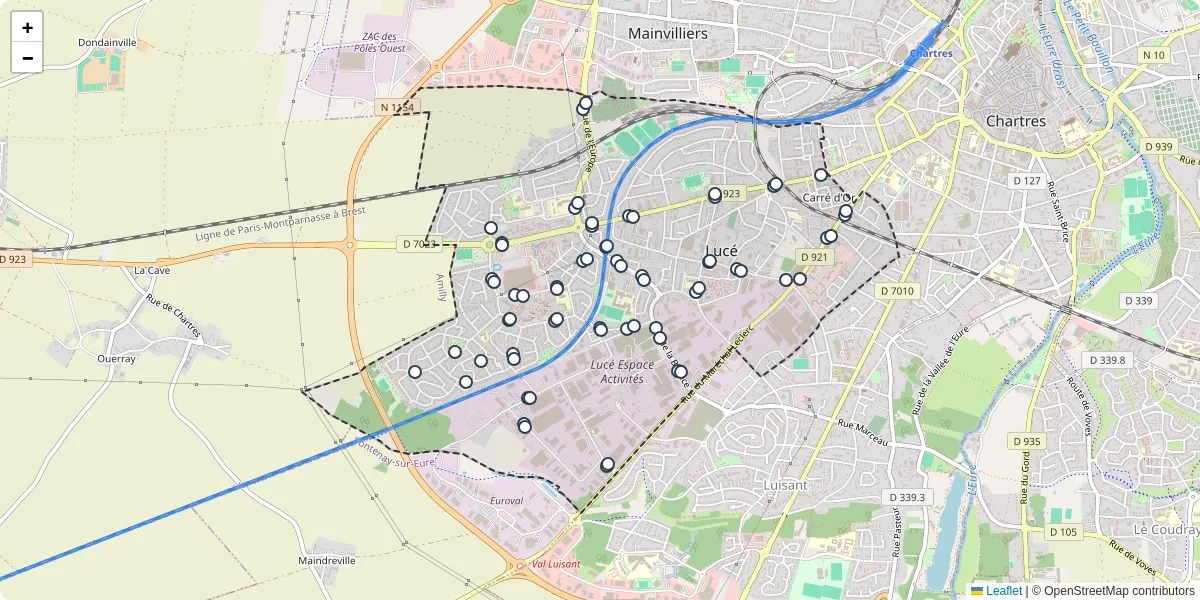 Carte du réseau de transport en commun à Lucé - lignes de bus et arrêts