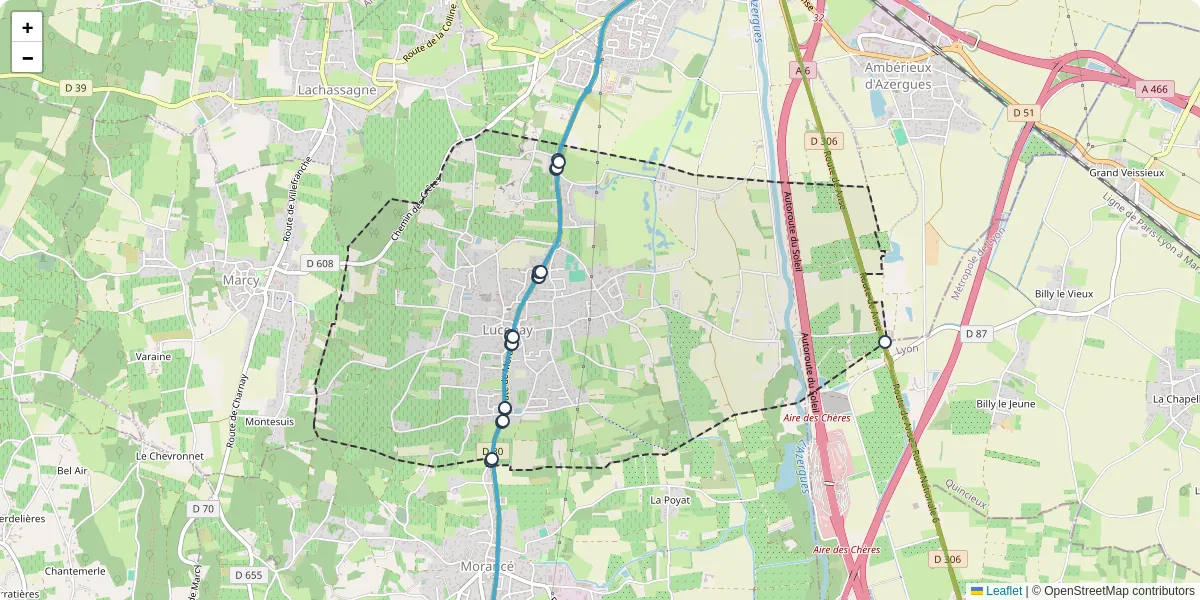 Carte du réseau de transport en commun à Lucenay - lignes de bus et arrêts