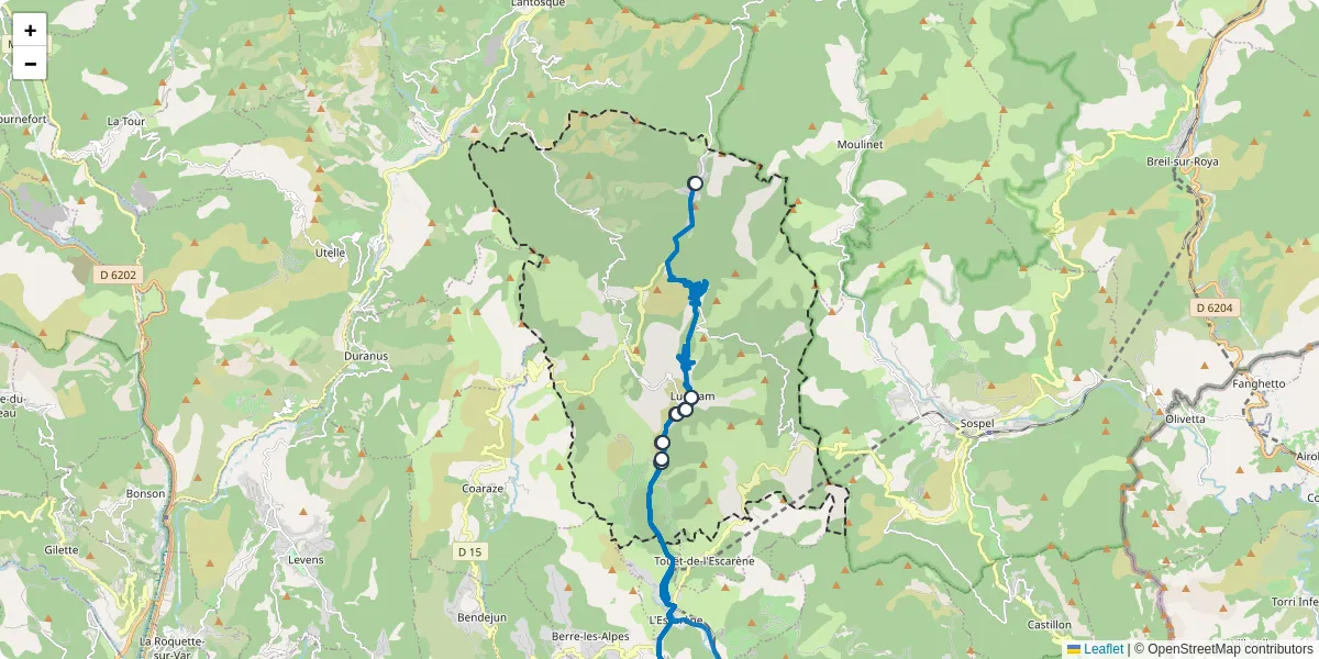 Carte du réseau de transport en commun à Lucéram - lignes de bus et arrêts