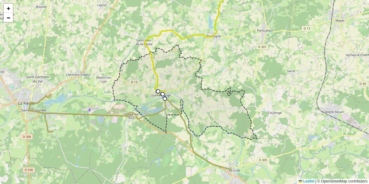 Carte du réseau de transport en commun à Luché-Pringé - lignes de bus et arrêts