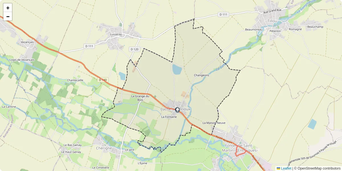 Carte du réseau de transport en commun à Luché-sur-Brioux - lignes de bus et arrêts