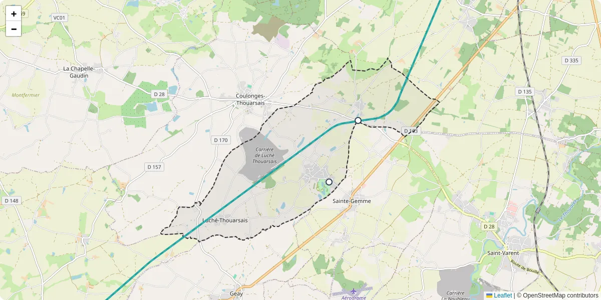 Carte du réseau de transport en commun à Luché-Thouarsais - lignes de bus et arrêts