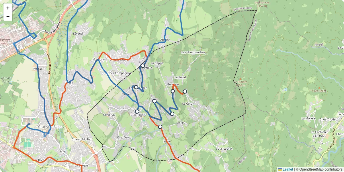 Carte du réseau de transport en commun à Lucinges - lignes de bus et arrêts
