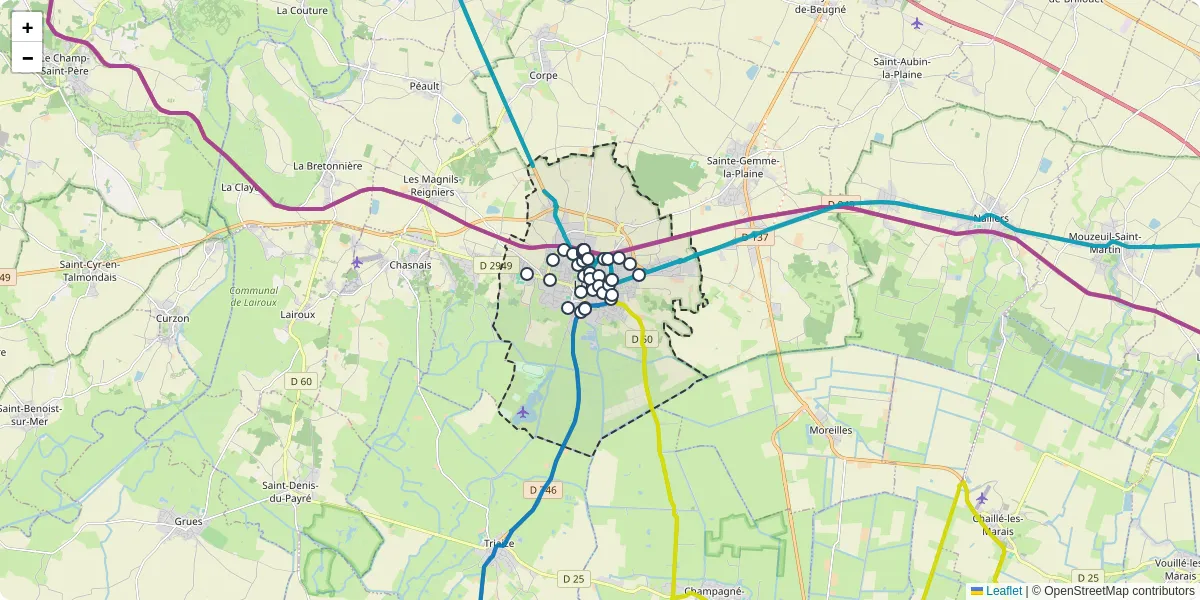 Carte du réseau de transport en commun à Luçon - lignes de bus et arrêts