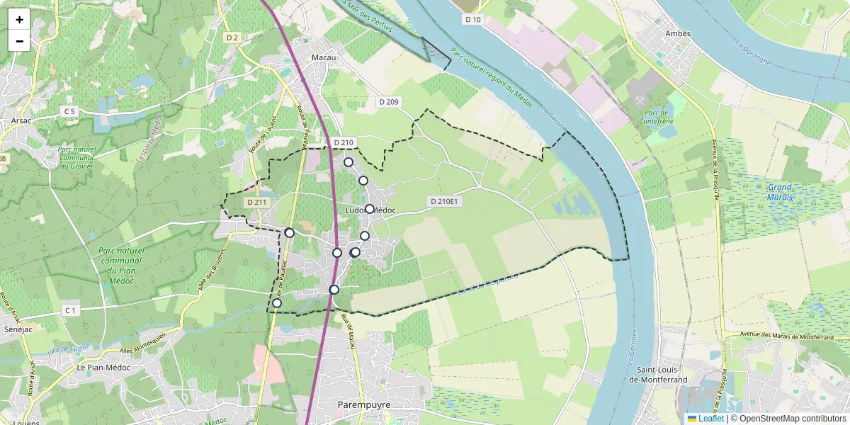 Carte du réseau de transport en commun à Ludon-Médoc - lignes de bus et arrêts