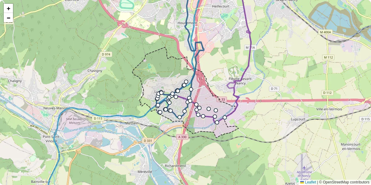 Carte du réseau de transport en commun à Ludres - lignes de bus et arrêts