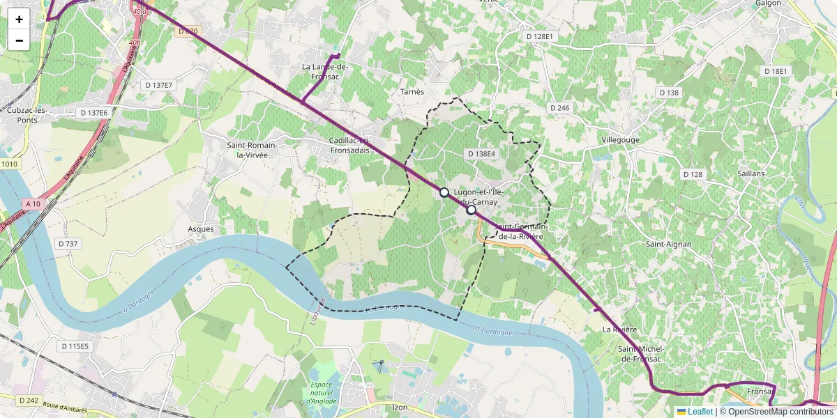 Carte du réseau de transport en commun à Lugon-et-l'Île-du-Carnay - lignes de bus et arrêts