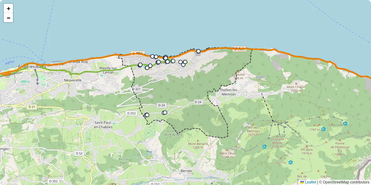 Carte du réseau de transport en commun à Lugrin - lignes de bus et arrêts