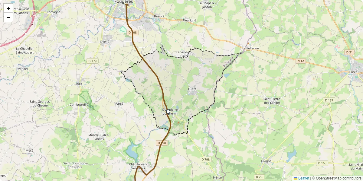 Carte du réseau de transport en commun à Luitré-Dompierre - lignes de bus et arrêts
