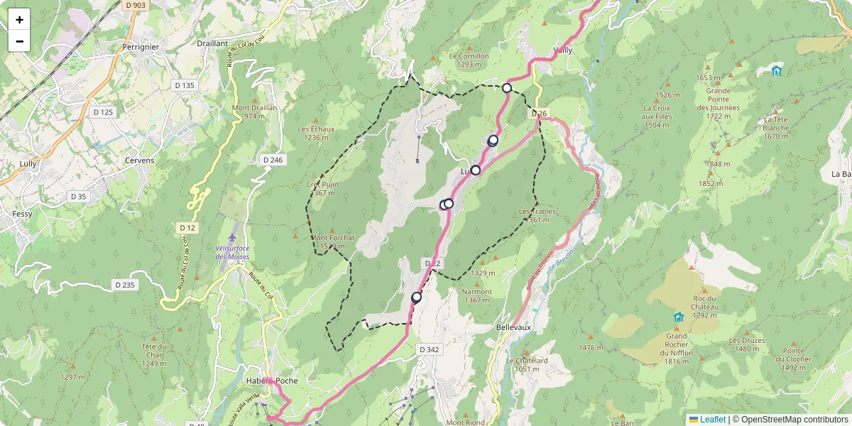 Carte du réseau de transport en commun à Lullin - lignes de bus et arrêts