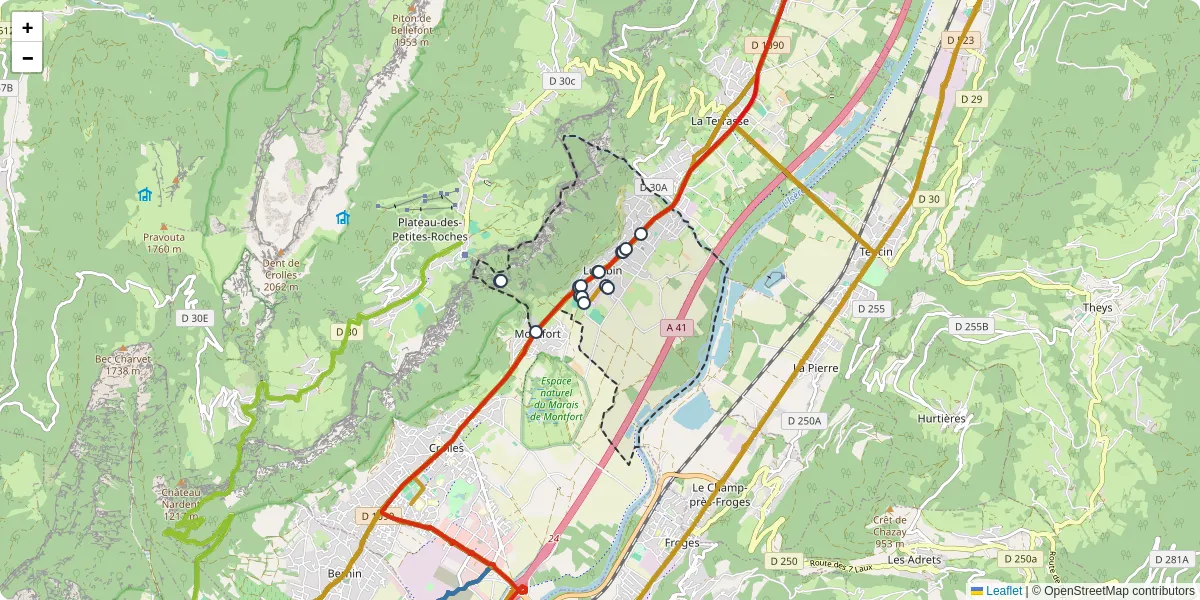Carte du réseau de transport en commun à Lumbin - lignes de bus et arrêts