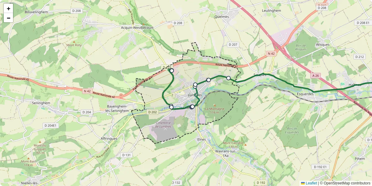 Carte du réseau de transport en commun à Lumbres - lignes de bus et arrêts