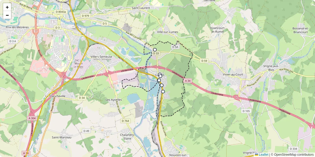 Carte du réseau de transport en commun à Lumes - lignes de bus et arrêts