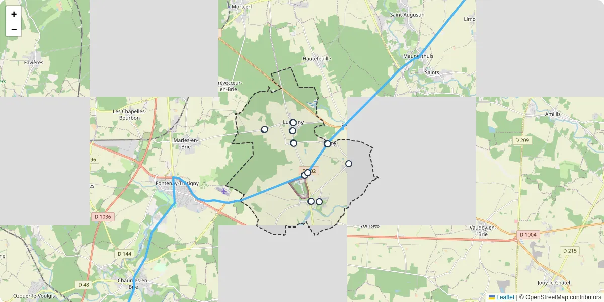 Carte du réseau de transport en commun à Lumigny-Nesles-Ormeaux - lignes de bus et arrêts