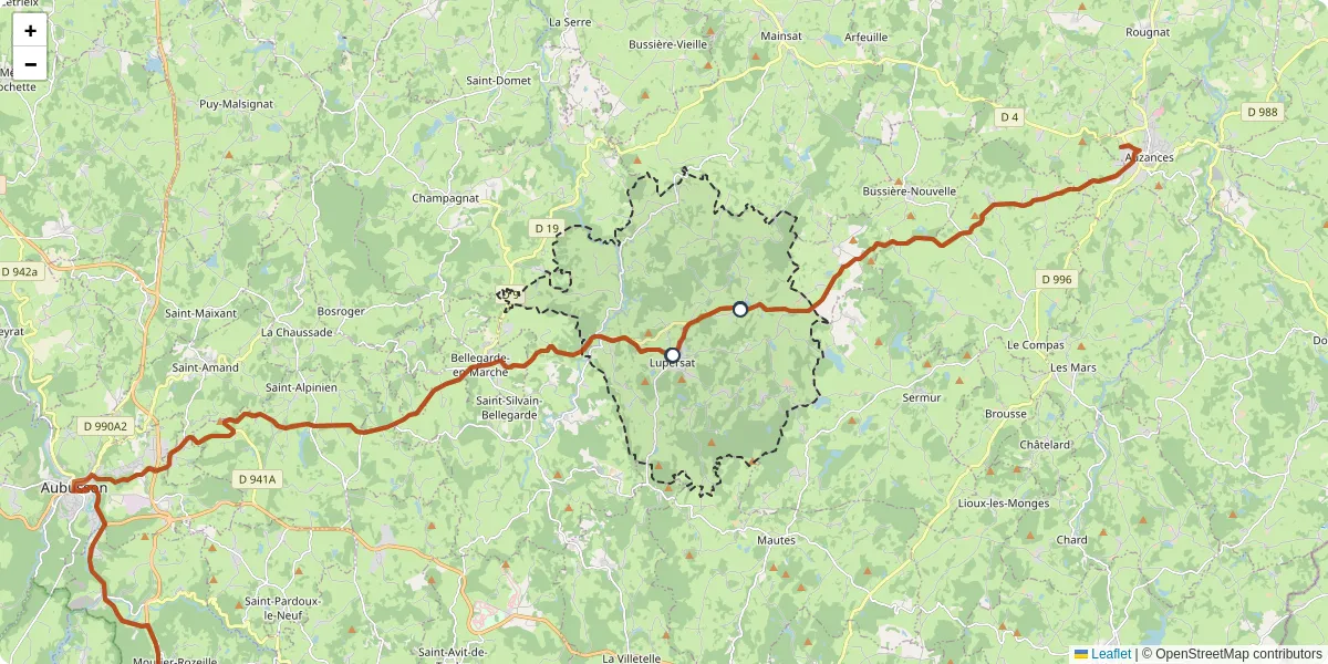 Carte du réseau de transport en commun à Lupersat - lignes de bus et arrêts