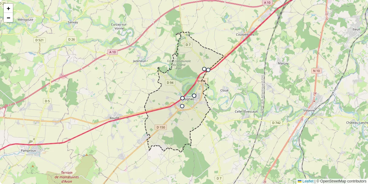 Carte du réseau de transport en commun à Lusignan - lignes de bus et arrêts