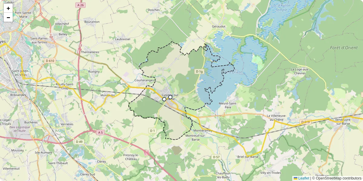 Carte du réseau de transport en commun à Lusigny-sur-Barse - lignes de bus et arrêts