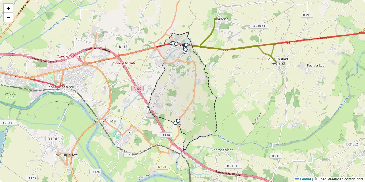 Carte du réseau de transport en commun à Lussant - lignes de bus et arrêts
