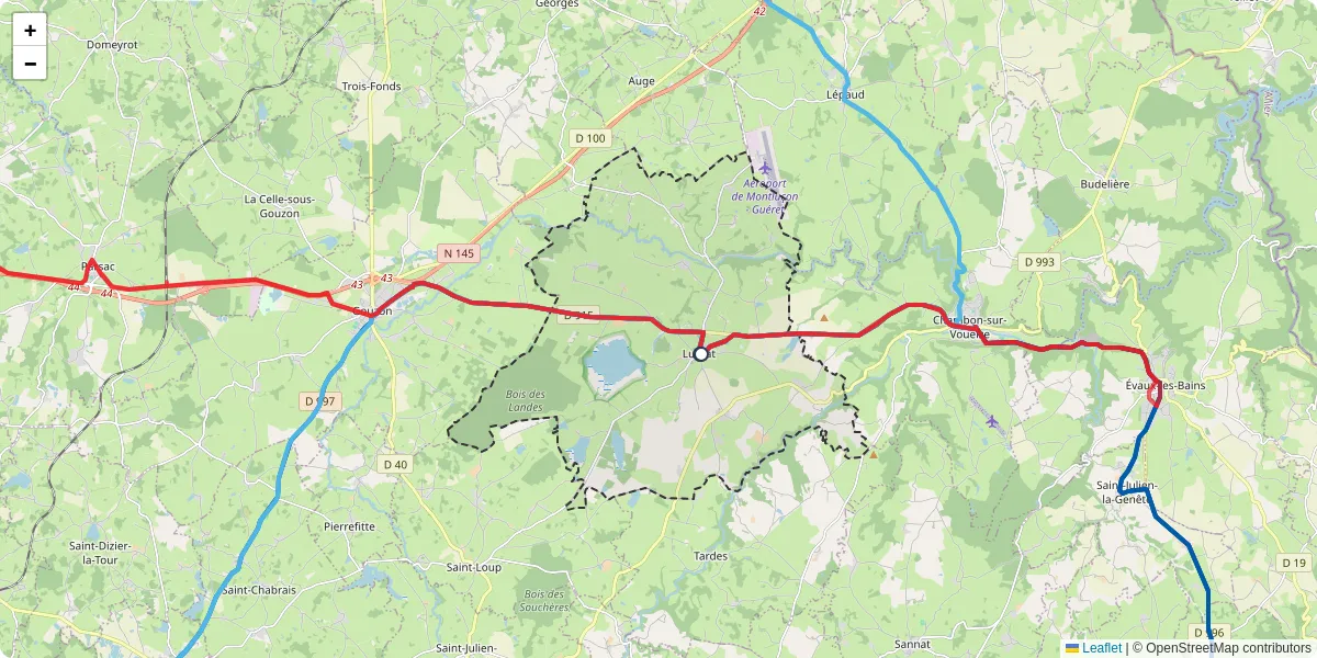 Carte du réseau de transport en commun à Lussat - lignes de bus et arrêts