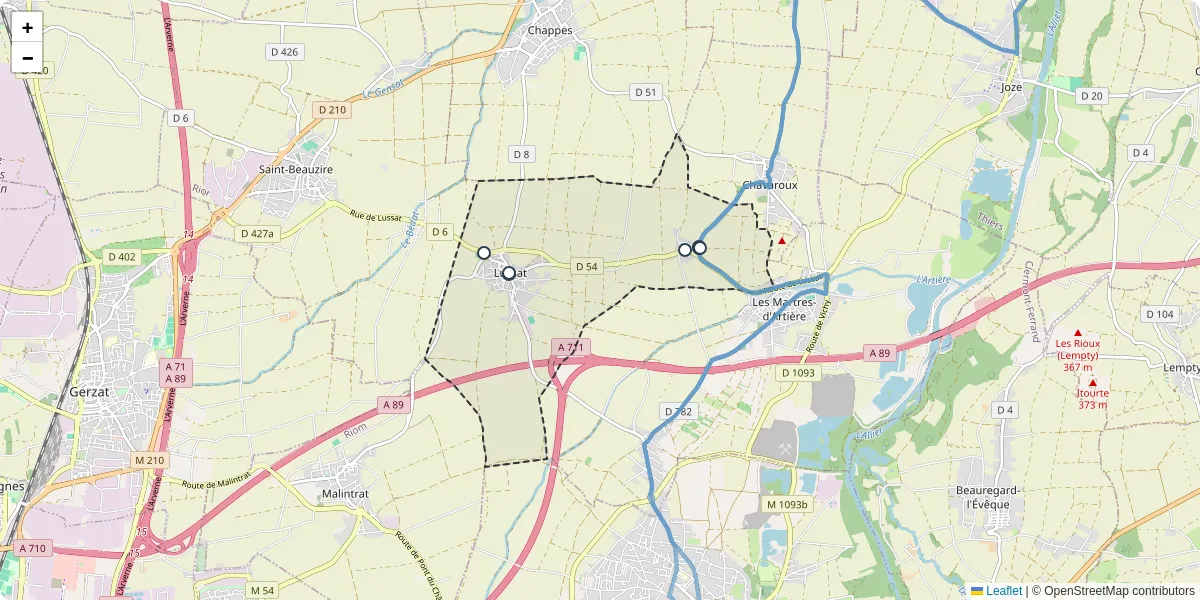 Carte du réseau de transport en commun à Lussat - lignes de bus et arrêts