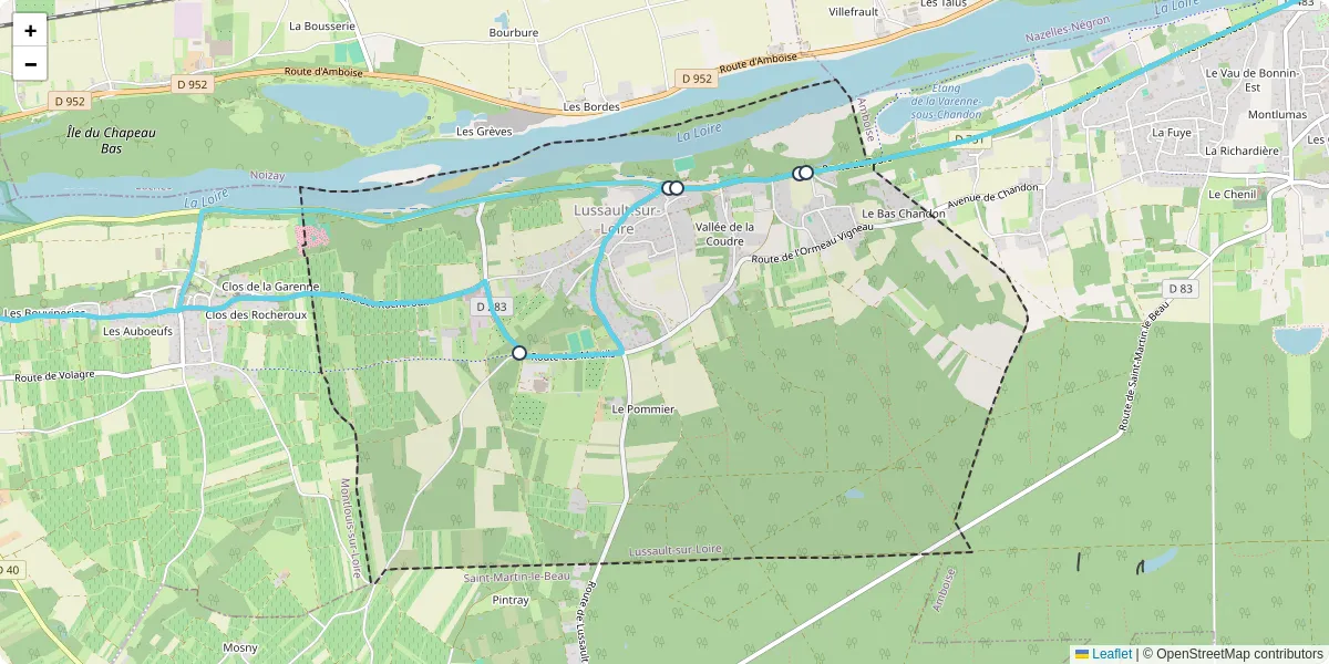 Carte du réseau de transport en commun à Lussault-sur-Loire - lignes de bus et arrêts