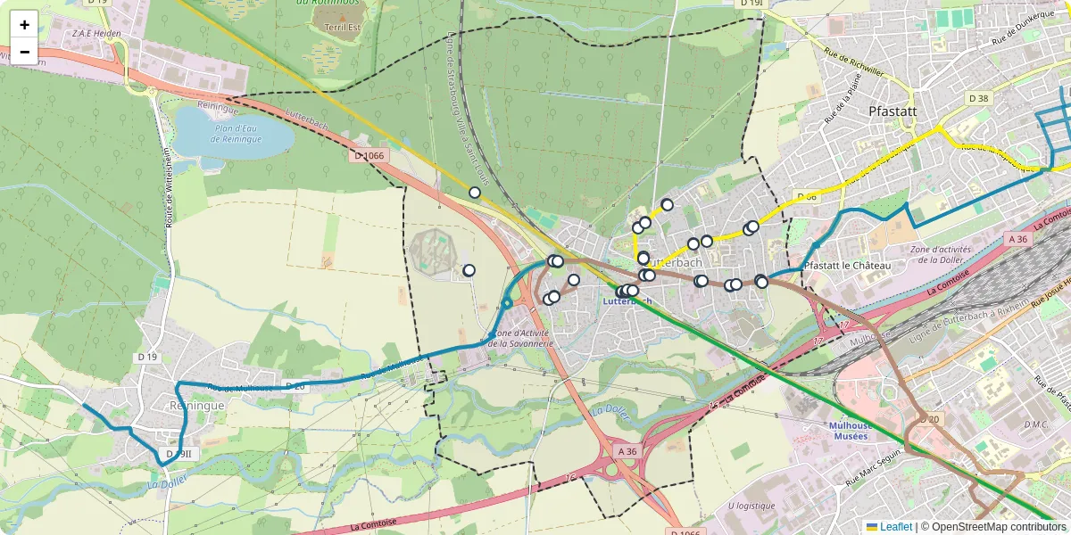 Carte du réseau de transport en commun à Lutterbach - lignes de bus et arrêts