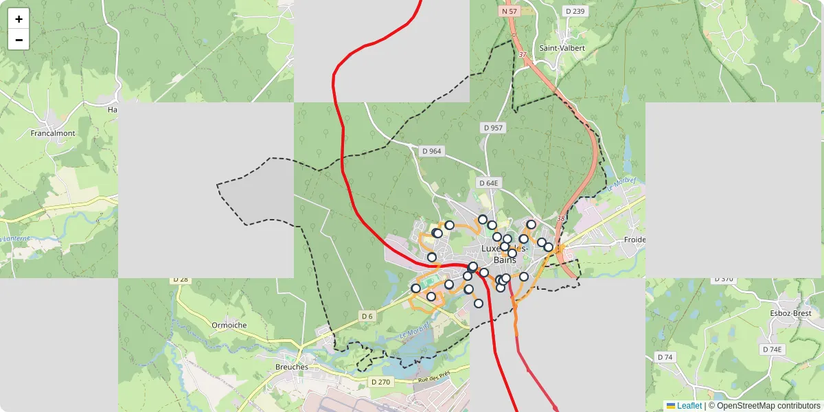Carte du réseau de transport en commun à Luxeuil-les-Bains - lignes de bus et arrêts
