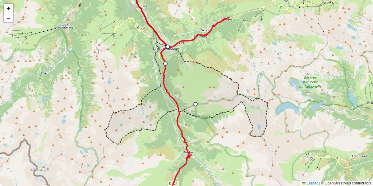 Carte du réseau de transport en commun à Luz-Saint-Sauveur - lignes de bus et arrêts