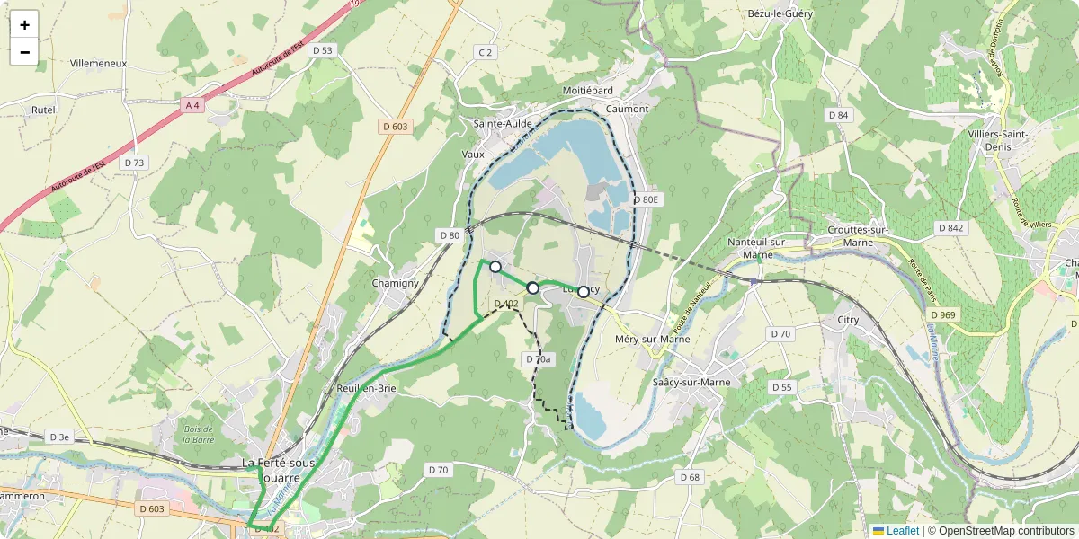 Carte du réseau de transport en commun à Luzancy - lignes de bus et arrêts