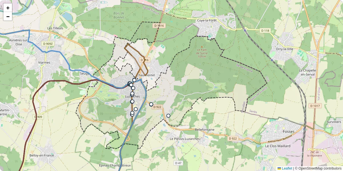 Carte du réseau de transport en commun à Luzarches - lignes de bus et arrêts